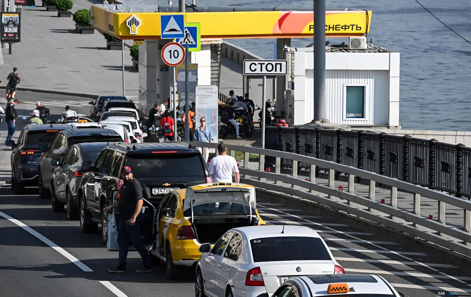 Queue of cars at a Rosneft gas station amid a gasoline shortage and a surge in demand for diesel vehicles in Russia