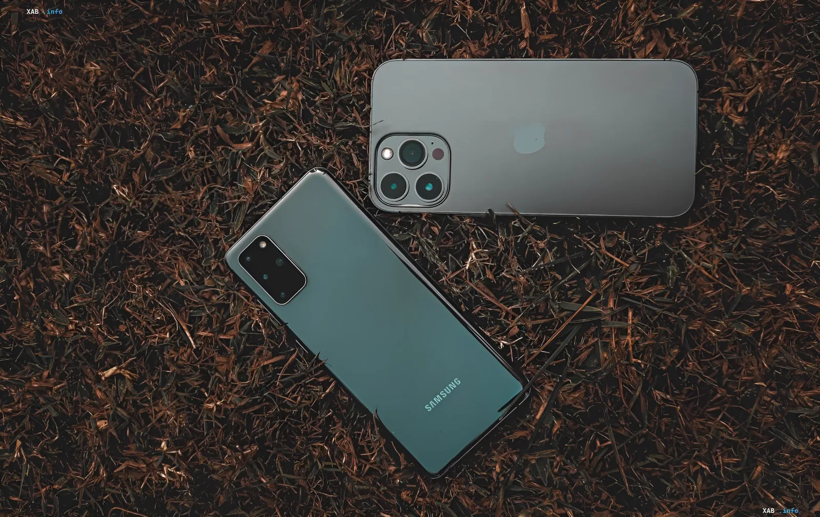 iPhone 17 und ein Samsung-Galaxy-Flaggschiff auf trockenem Gras — Spitzenreiter des Smartphone-Rankings im Q2 2026