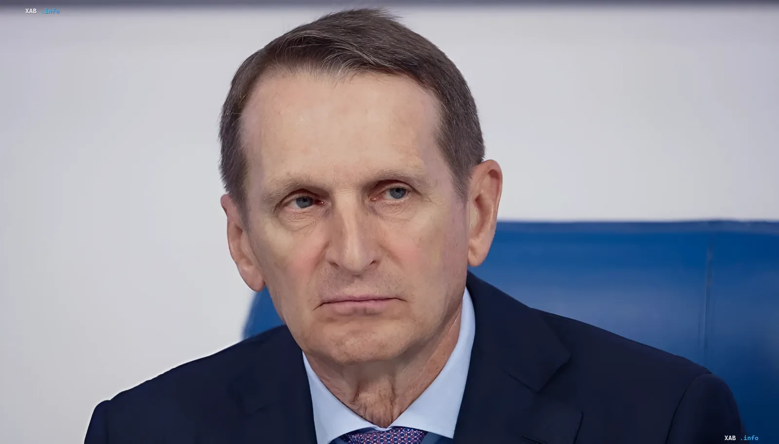 Sergei Naryshkin, head of Russia's Foreign Intelligence Service, in a suit, in the context of a secret meeting with CIA Director Ratcliffe in Moscow