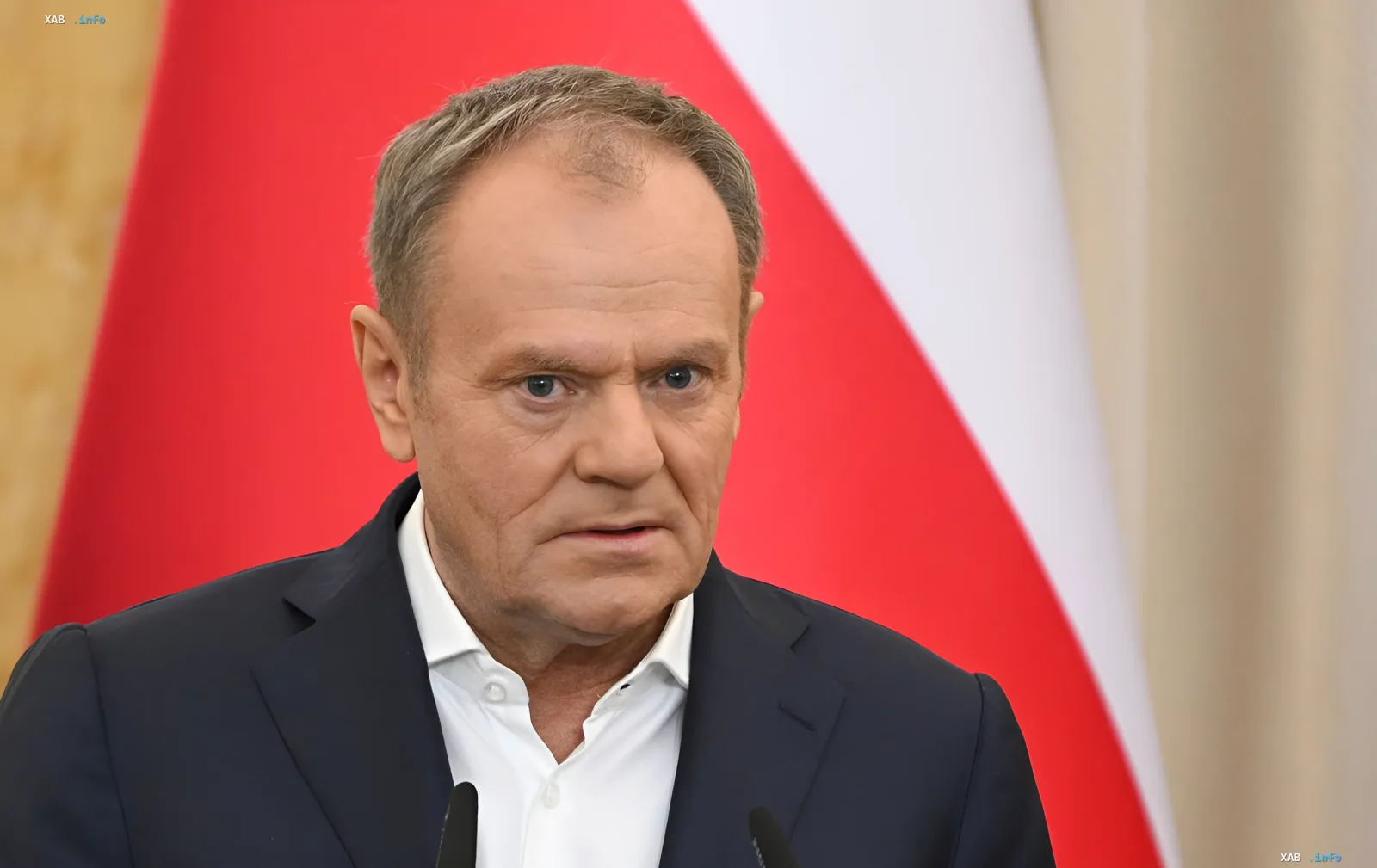 Дональд Туск на фоне польского флага предупреждает о критических 7–8 месяцах для безопасности Украины и региона