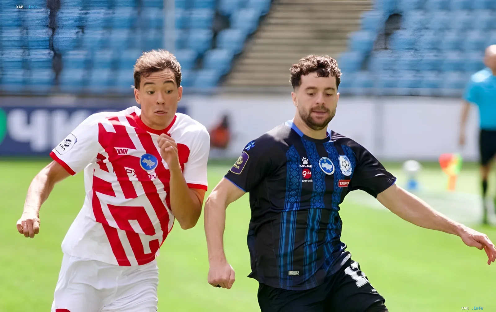 Chornomorets player in red-and-white kit during the UPL match that gave the Odesa side their first win of the season
