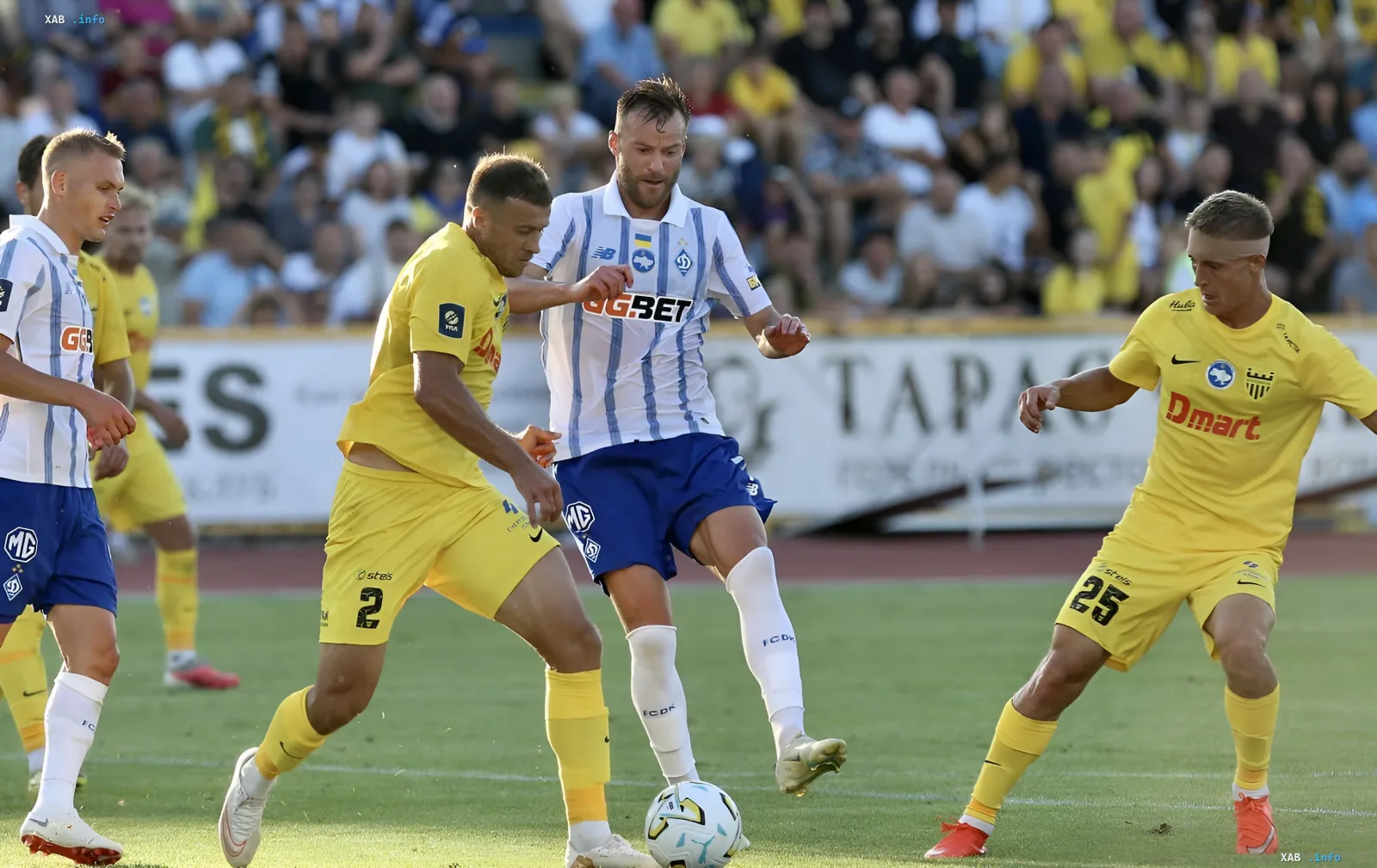 Jarmolenko im Dynamo-Kiew-Trikot im Ballkampf gegen Bukowyna-Spieler im nach der hohen Niederlage kritisierten Spiel