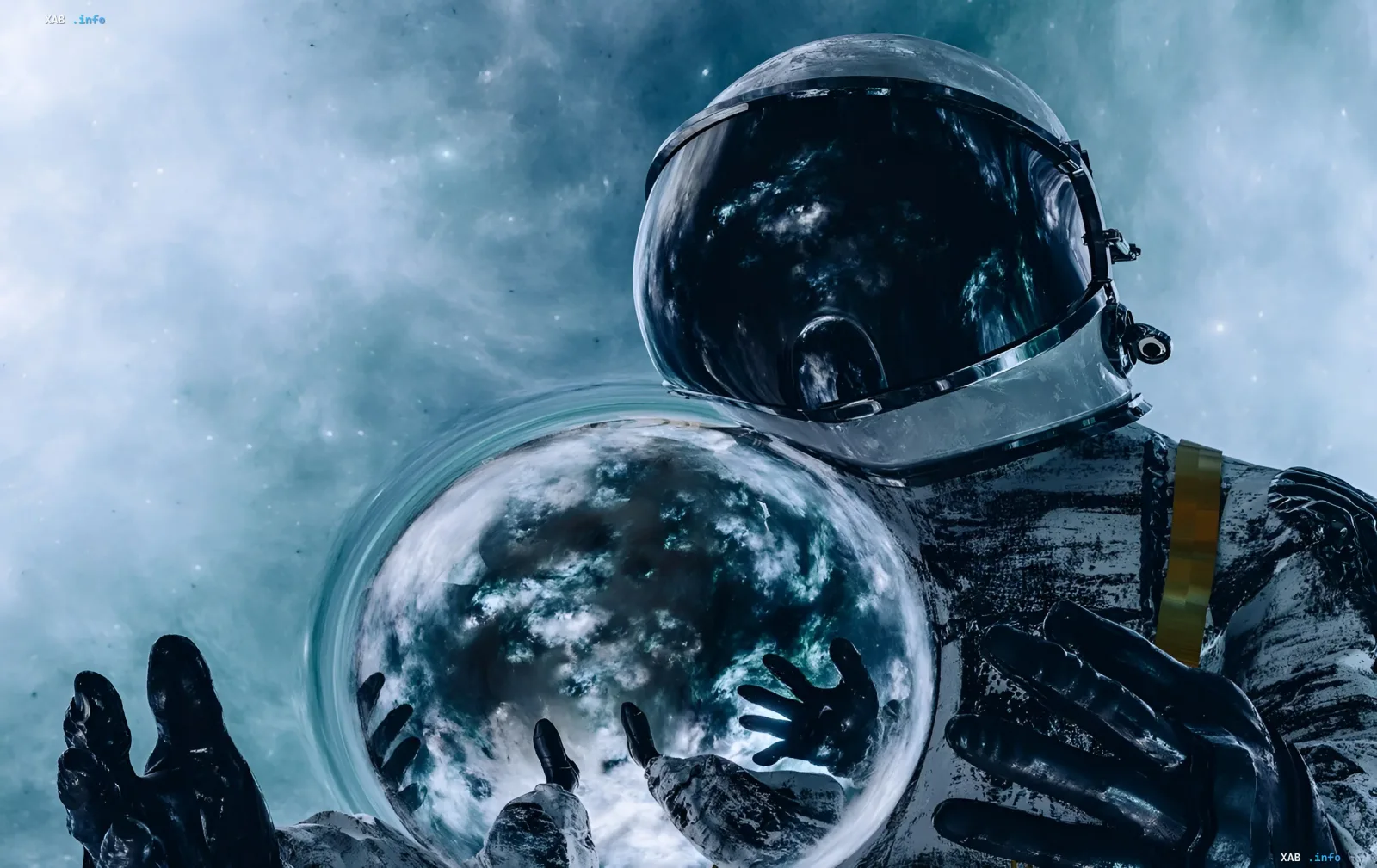 Космонавт в упрощённом скафандре NASA программы Artemis с отражением Земли в шлеме — подготовка к высадке на Луну к 2028 году