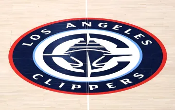 Los Angeles Clippers logo on the court — the team hit with unprecedented NBA sanctions