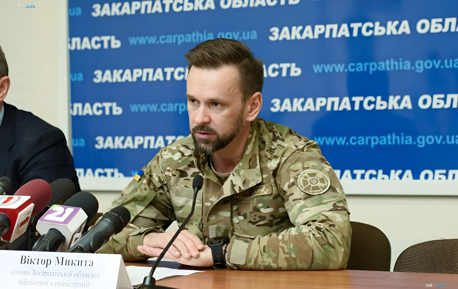 Head of Zakarpattia Military Administration Viktor Mykita at a briefing on 24/7 operations of regional military administrations