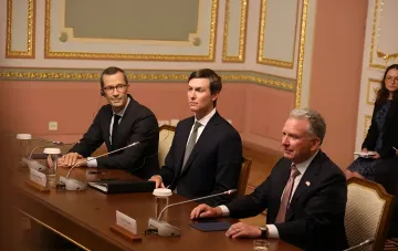 Vitkoff and Kushner at the negotiation table in Kyiv during talks with the Ukrainian side