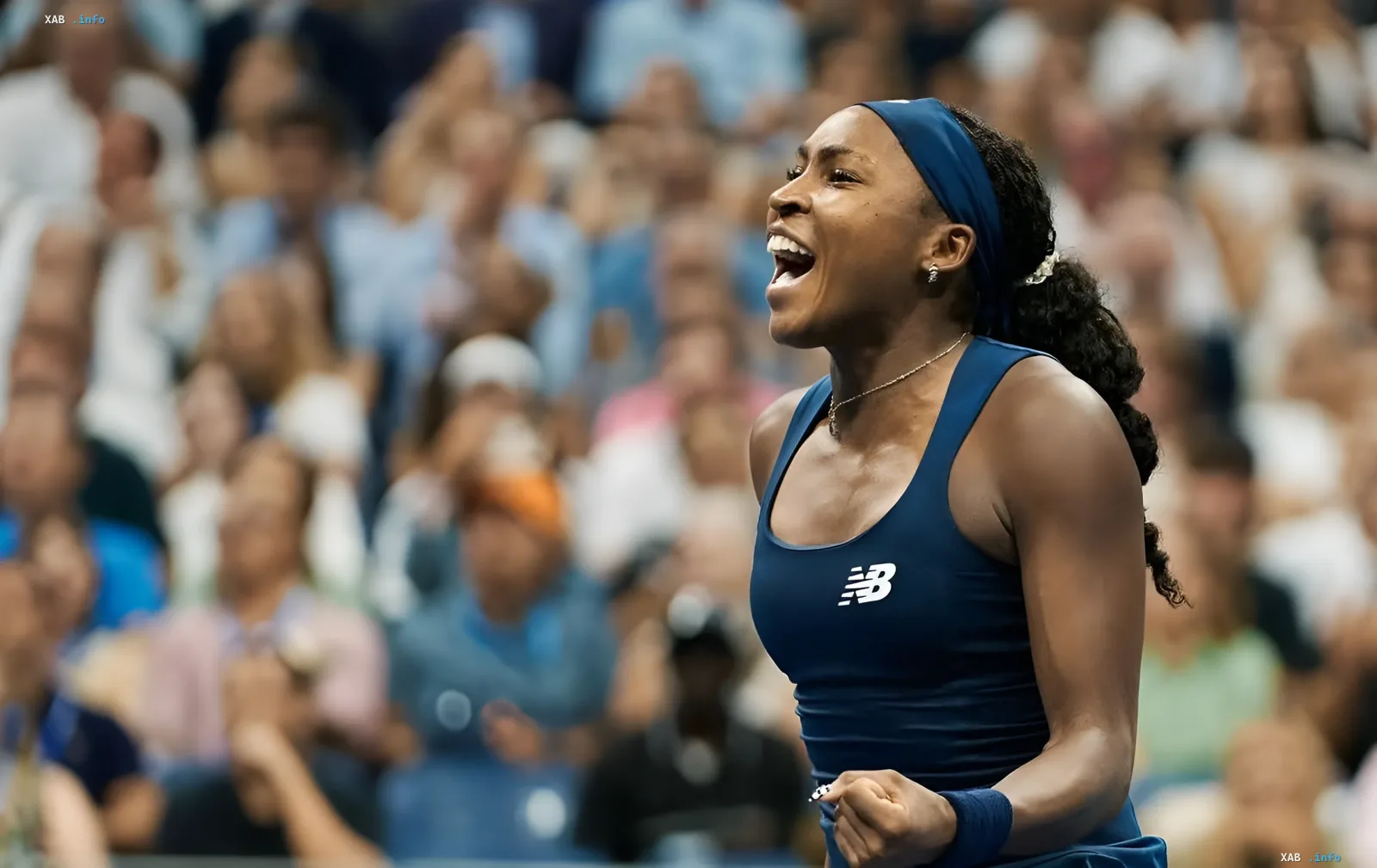 Окееакуви Гофф празднует победу над Йович и выход в четвертьфинал US Open