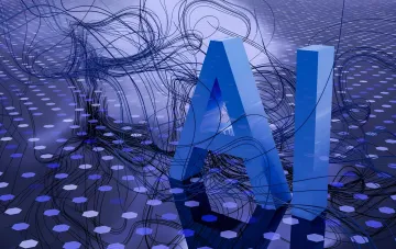 Stilisierter Buchstabe A aus blauem Glas, umwickelt von chaotischen Drähten, der die Komplexität und die 'außerirdische' Natur der künstlichen Intelligenz von OpenAI symbolisiert