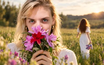 Mädchen mit einem Strauß Wildblumen bei Sonnenuntergang — das Bild des Namens Polina, seine Bedeutung und sein Charakter