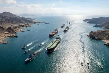 Tanker convoy escorted by warships in the Strait of Hormuz amid Iran's ultimatum to the US