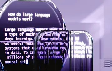 Illustration of Anthropic's Claude AI model: a stylized robot displaying text about how large language models work, set against the story of attempts to create biological weapons
