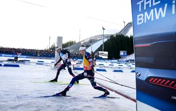 Biathletes racing on the course at a World Cup stage — the 2026/27 season will be held without Russia and Belarus after IBU's decision