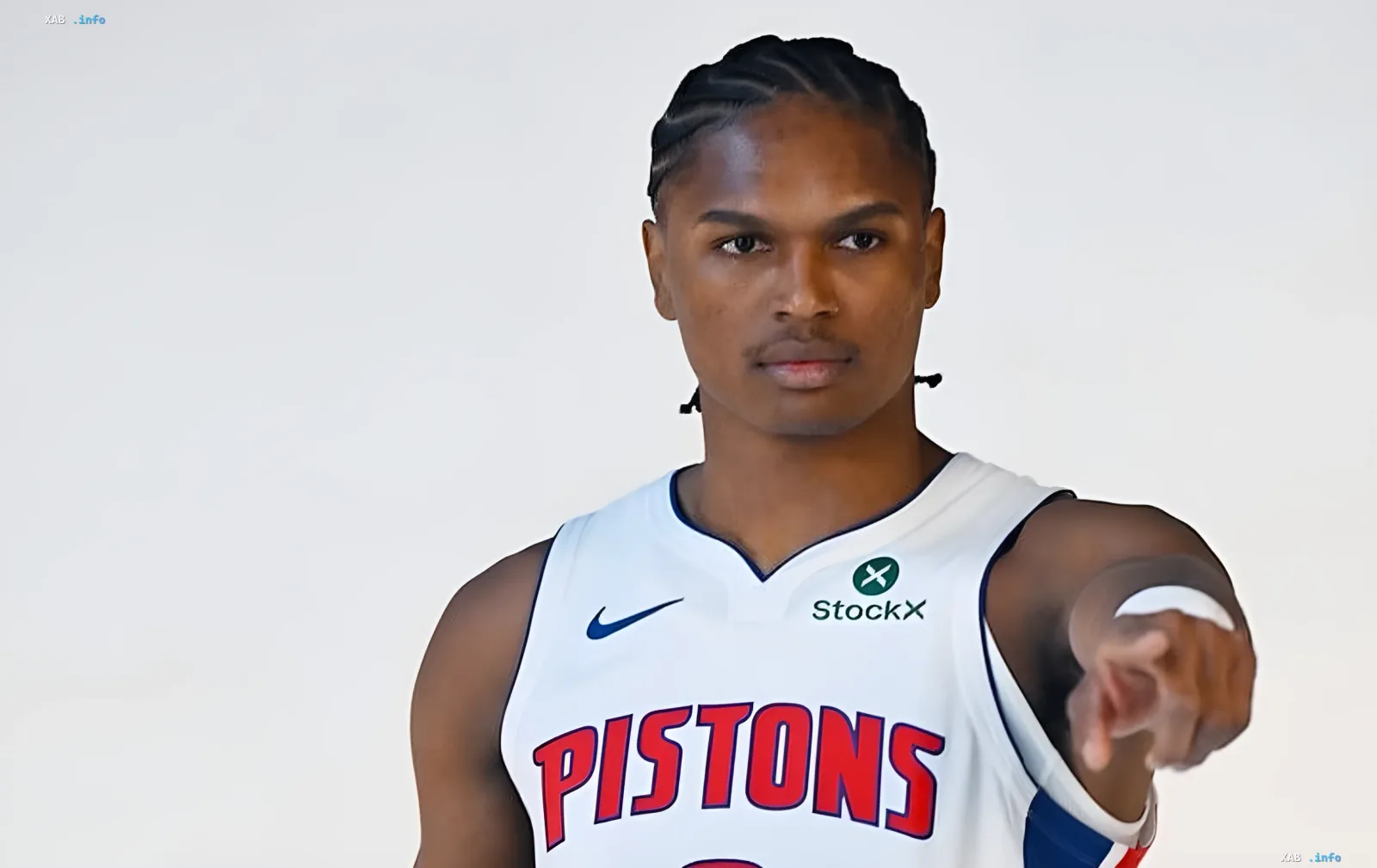 Osar Thompson in a Detroit Pistons jersey after a guaranteed five-year, $155 million contract extension