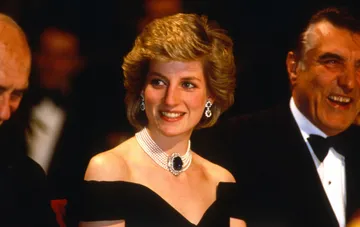 Princess Diana in a black gown and diamond necklace at a formal event — her brother suggested she may have had undiagnosed DID