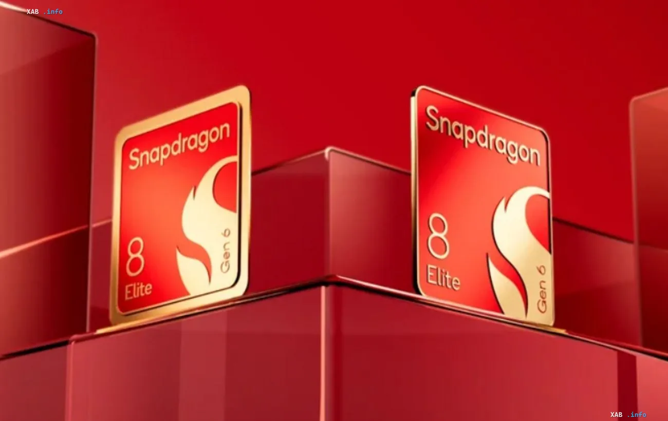 Два логотипа Qualcomm Snapdragon 8 Elite Gen 6 на красном фоне — новые 2-нм флагманские чипы с частотой 5 ГГц