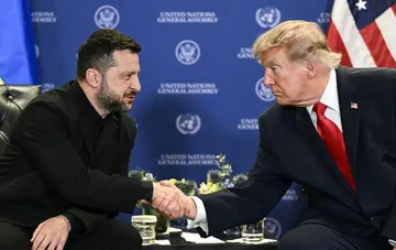 Zelensky and Trump shake hands at UN talks ahead of signing a framework agreement on drone defense