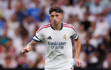Fede Valverde in Real Madrid kit during the Madrid derby where he suffered an ankle injury