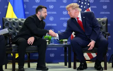 Volodymyr Zelenskyy and Donald Trump shake hands at the UN General Assembly