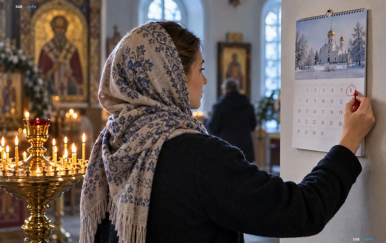 Верующая в храме отмечает красным карандашом 6 декабря на календаре — дату Дня святого Николая в 2026 году