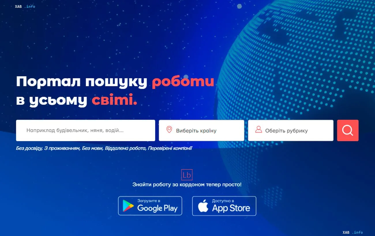 Startseite von Layboard.com mit globaler Jobsuche und Filtern nach Land und Kategorie