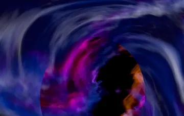 Abstrakte Visualisierung eines Quantenportals: ein Wirbel aus parallelen Universen und ein Signal zwischen Realitätszweigen im Experiment von Maria Volaris
