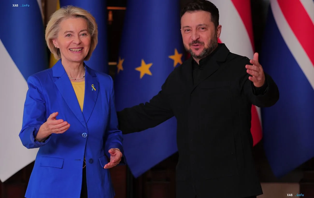 Zelensky und von der Leyen bei Treffen: positives Gespräch vor EU- und britischen Flaggen