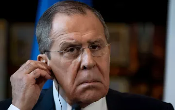 Russian Foreign Minister Sergey Lavrov at a press conference