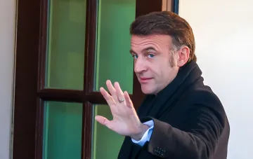 French President Emmanuel Macron making a public statement