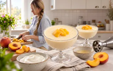 Zartes Pfirsich-Soufflé in Gläsern