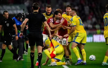 Clash between Ukraine and Hungary national team players in the Nations League match