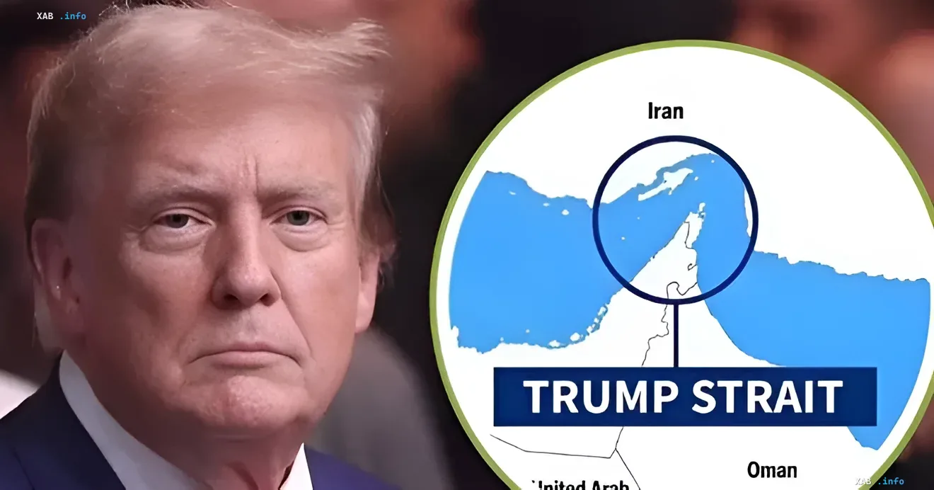 Donald Trump und Karte der Straße von Hormus