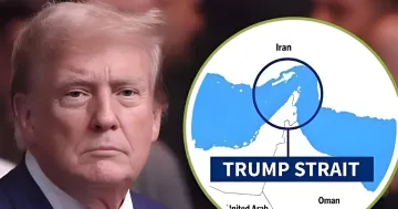 Donald Trump und Karte der Straße von Hormus