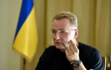 Andriy Sadovyi at a press conference