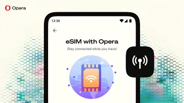 Интерфейс браузера Opera с бесплатной eSIM для Android
