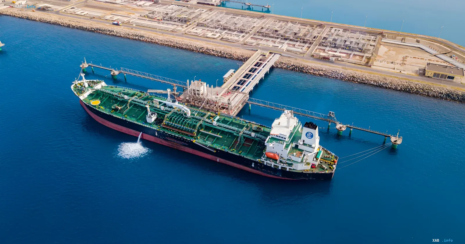 Tanker loading oil at the port of Yanbu on the Red Sea