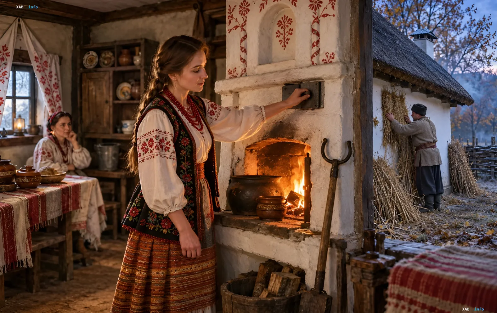 Traditionelles ukrainisches Haus, vorbereitet für den Winter vor dem Pokrova-Fest