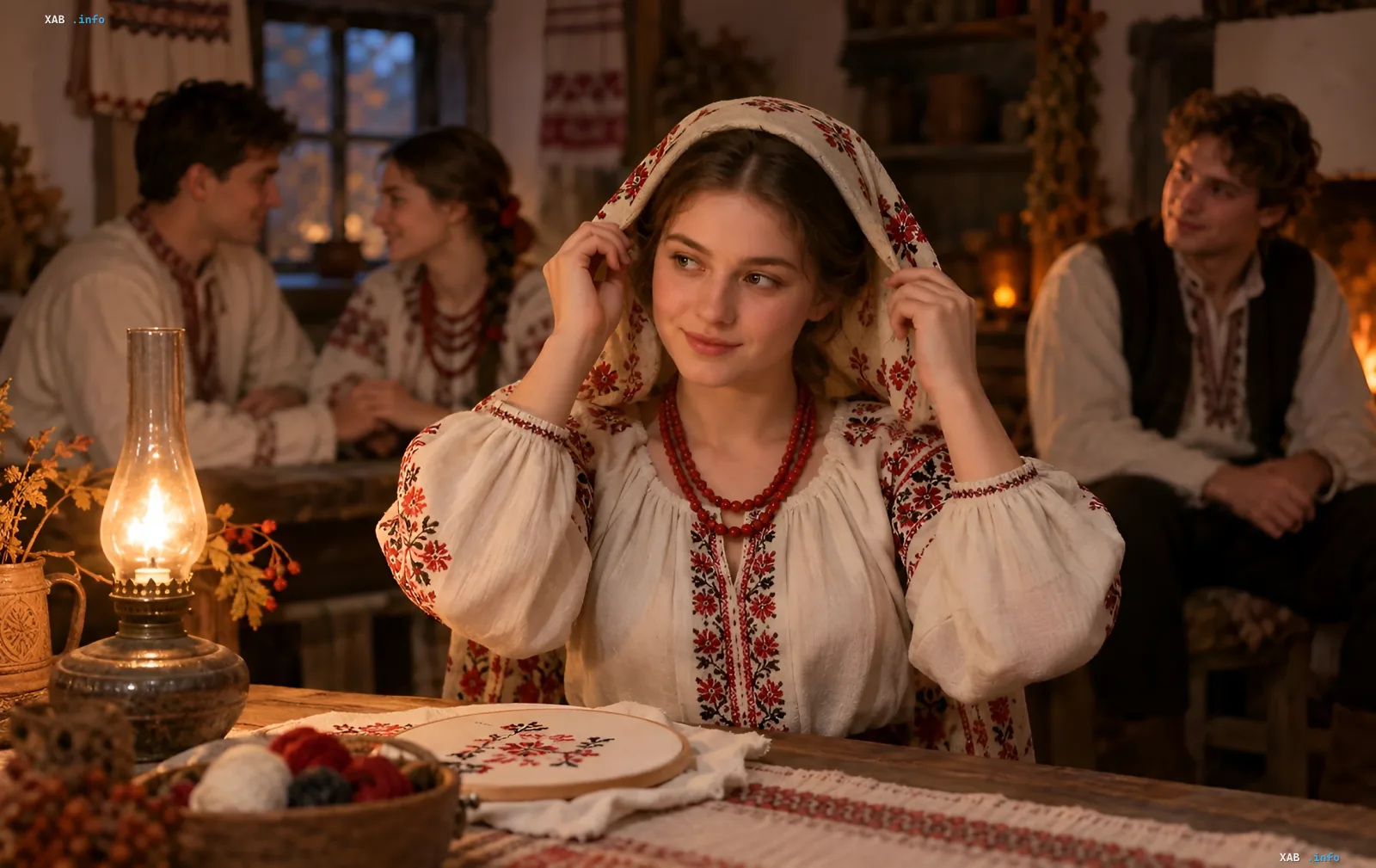 Mädchen in traditioneller Kleidung feiern Mariä Schutz und Fürbitte und suchen Ehepartner