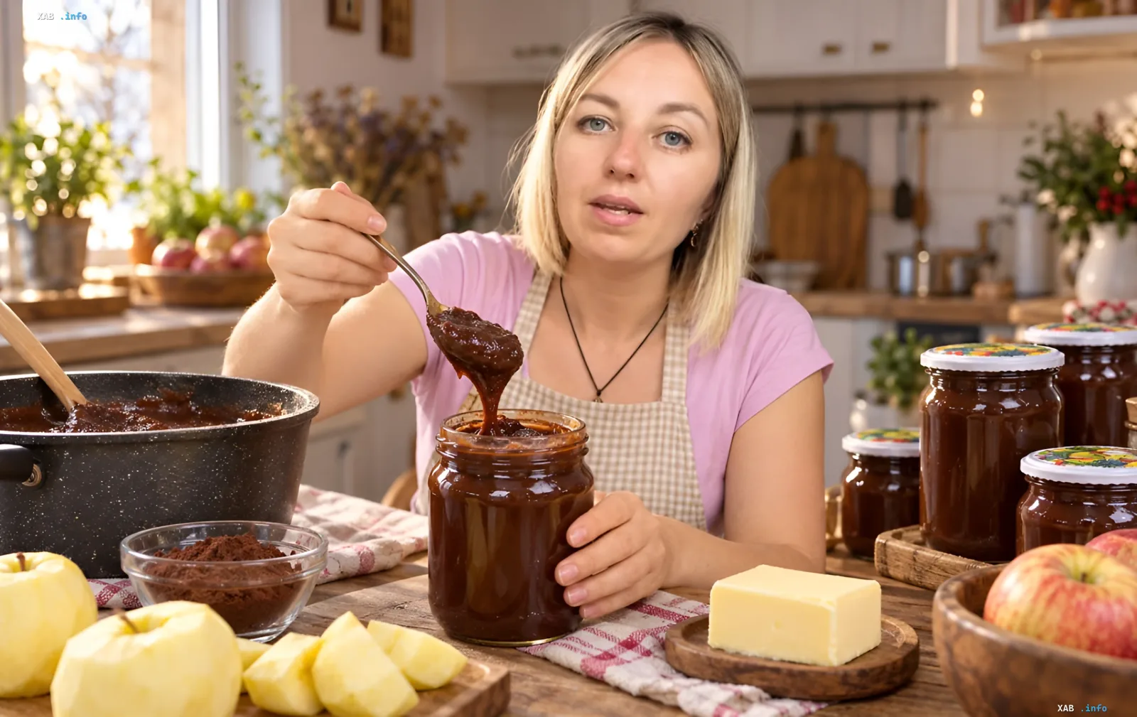 Домашняя яблочная Нутелла с какао в банке