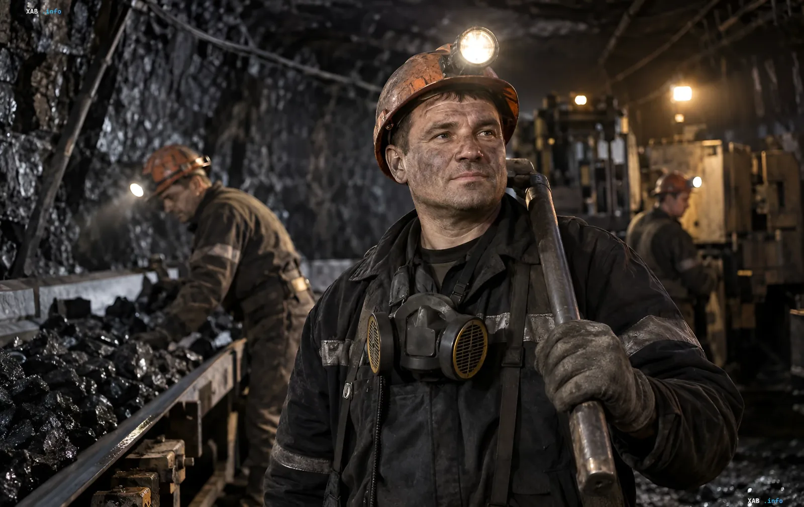 Miner in a protective helmet at a coal enterprise