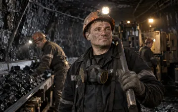 Miner in a protective helmet at a coal enterprise