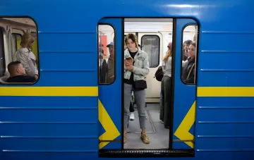 Kyiv Metro on the bridge over the Dnieper river