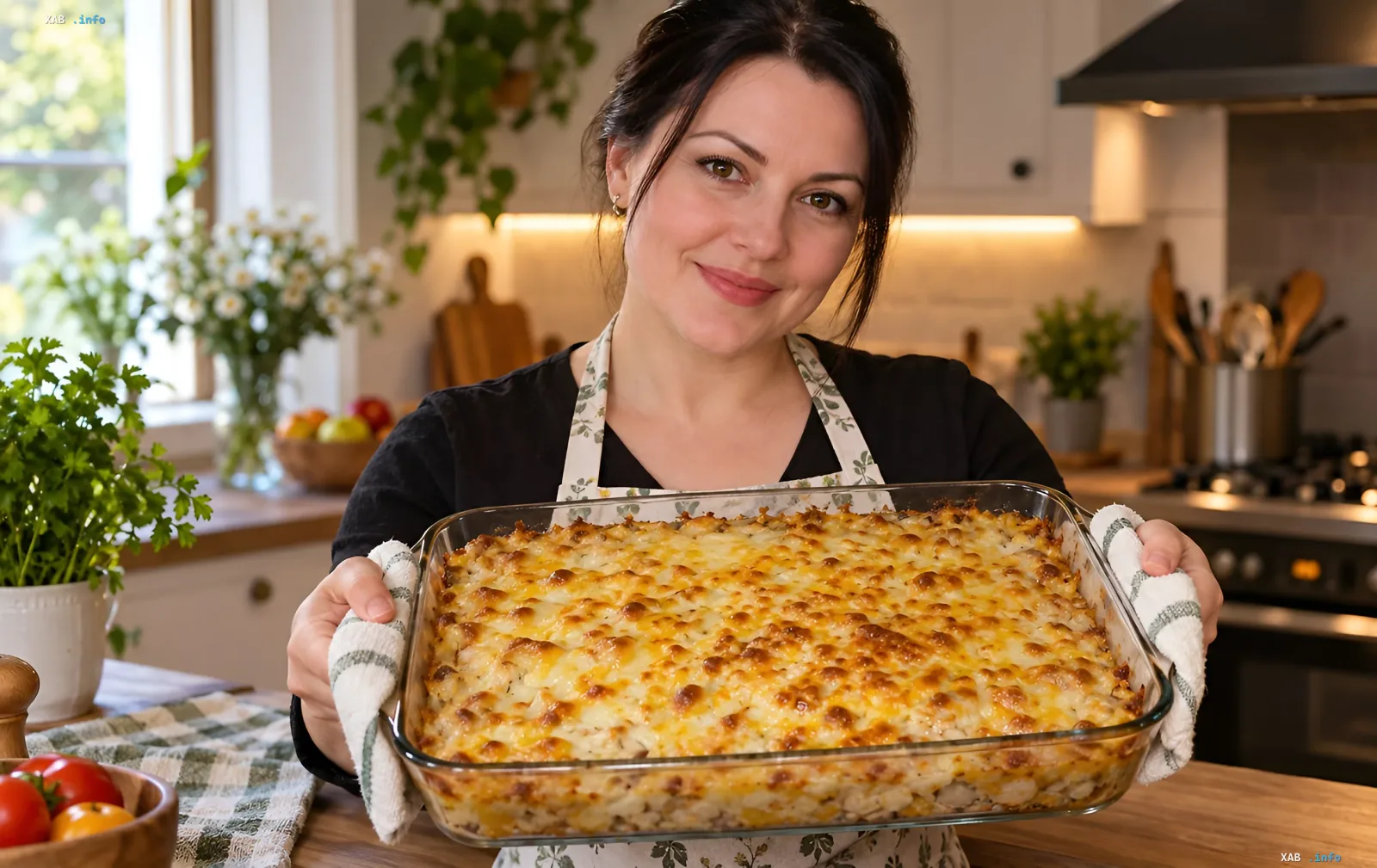 Cremiges Hähnchen mit Reis und Mozzarella aus dem Ofen