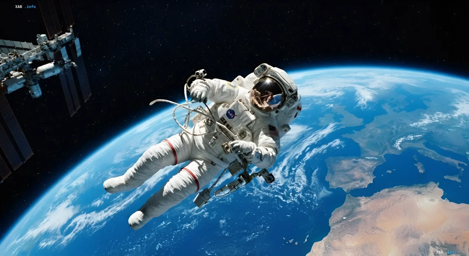 Astronaut in a spacesuit aboard an orbital station