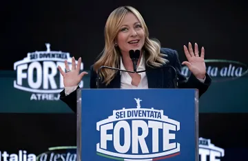 Italian Prime Minister Giorgia Meloni delivering a speech