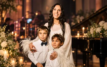 Singer Jamala on stage with her sons