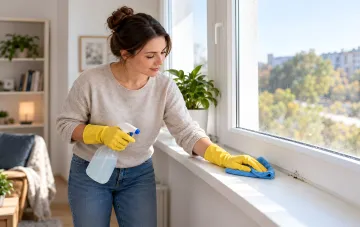 Entfernung von Schimmel auf der Fensterbank und im Badezimmer im Herbst