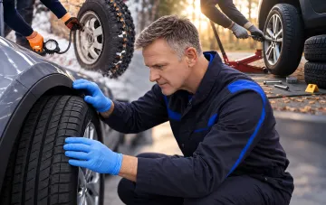 Auto auf winterlicher Straße bei niedrigen Temperaturen