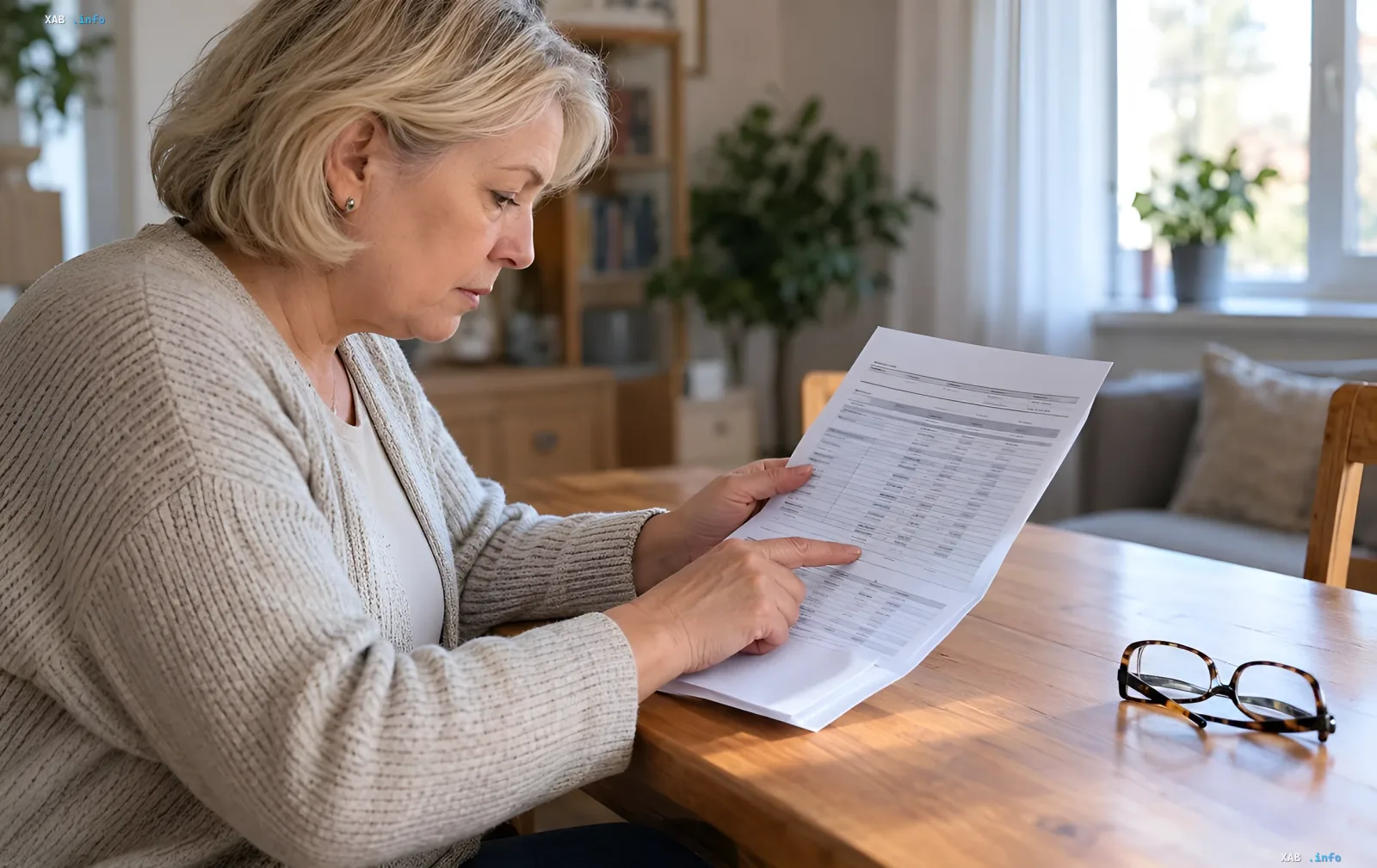 Pensioner reviewing documents for payments