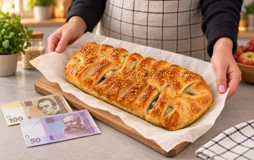 Курица с грибами и сыром в слоеном тесте в виде плетенки