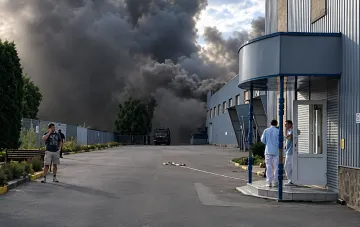 Destroyed Kusum pharmaceutical plant in Sumy after shelling